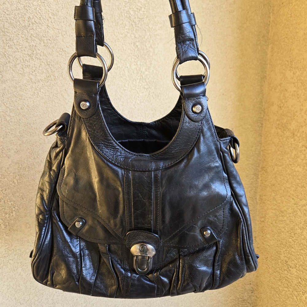 Francesco Biasia Leather Shoulder Bag Purse Satchel Silver Hardware